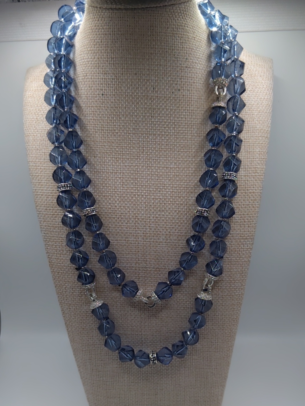 Anne Klein Faceted Dusky Blue Glass Necklace - Picture 8 of 8